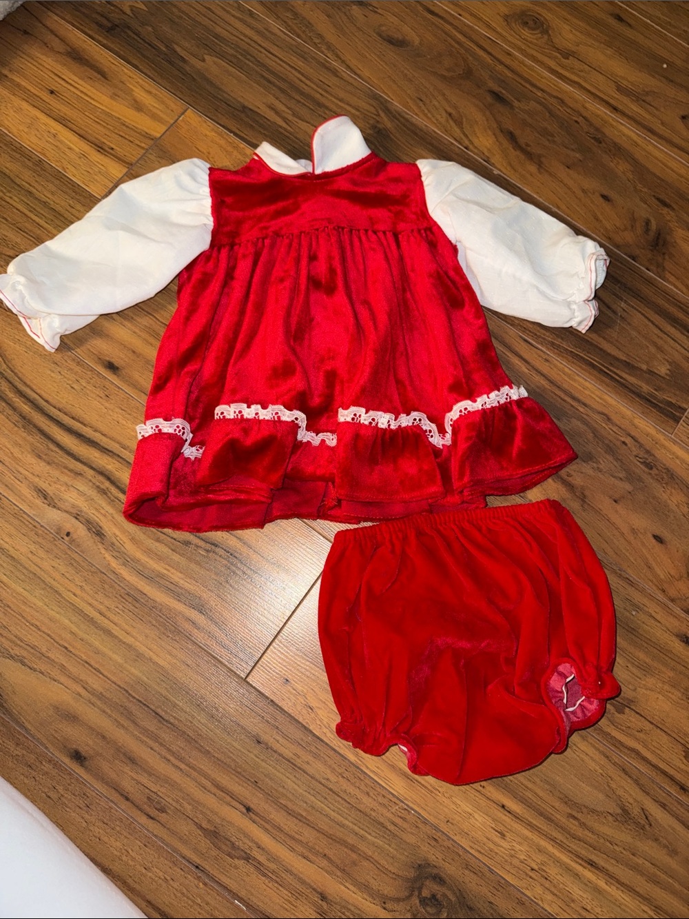 6-9m vintage Red Velvet Infant Holiday Dress with Bloomers like new